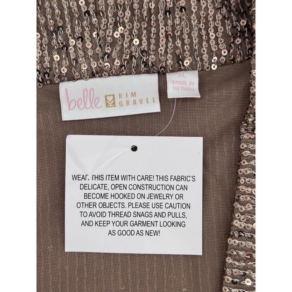 Belle By Kim Gravel Sequin Cardigan Sz XL Duster Party Festive Glam Beige Artsy - Picture 3 of 14